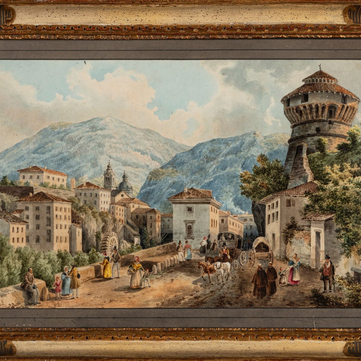 Ambito di Giovanni Migliara, Secolo XIX - Paesaggio Lombardo con Figure