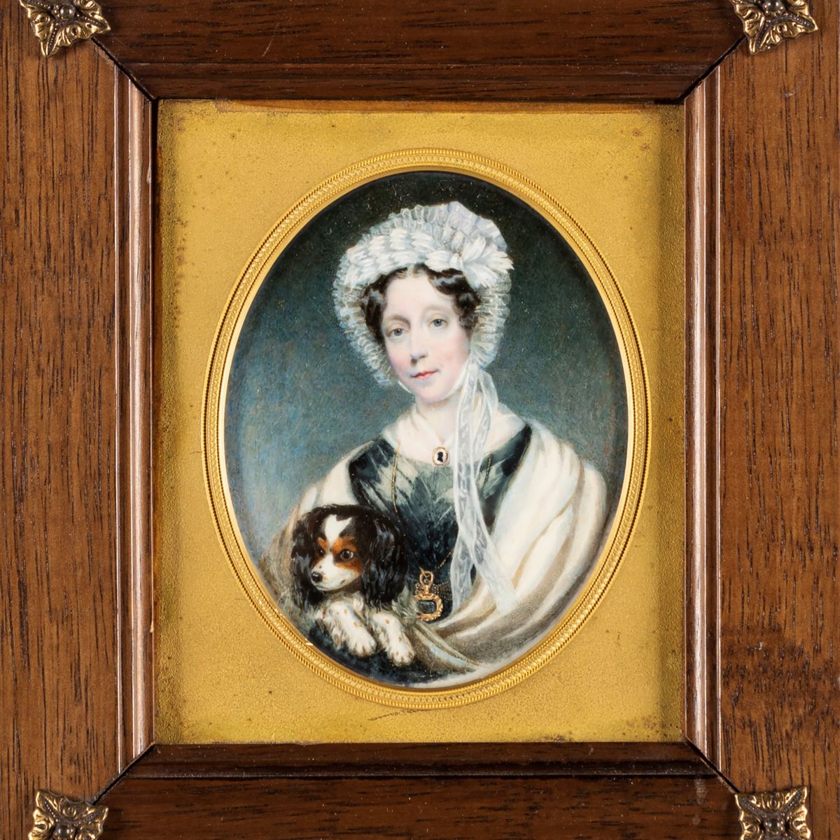 Scuola Inglese, Secolo XIX - ☼ Ritratto di Gentildonna con Cagnolino (mrs Ginger) e Ritratto di G...