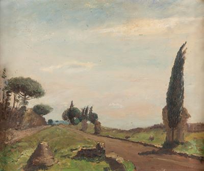 Via Appia Antica, olio su compensato