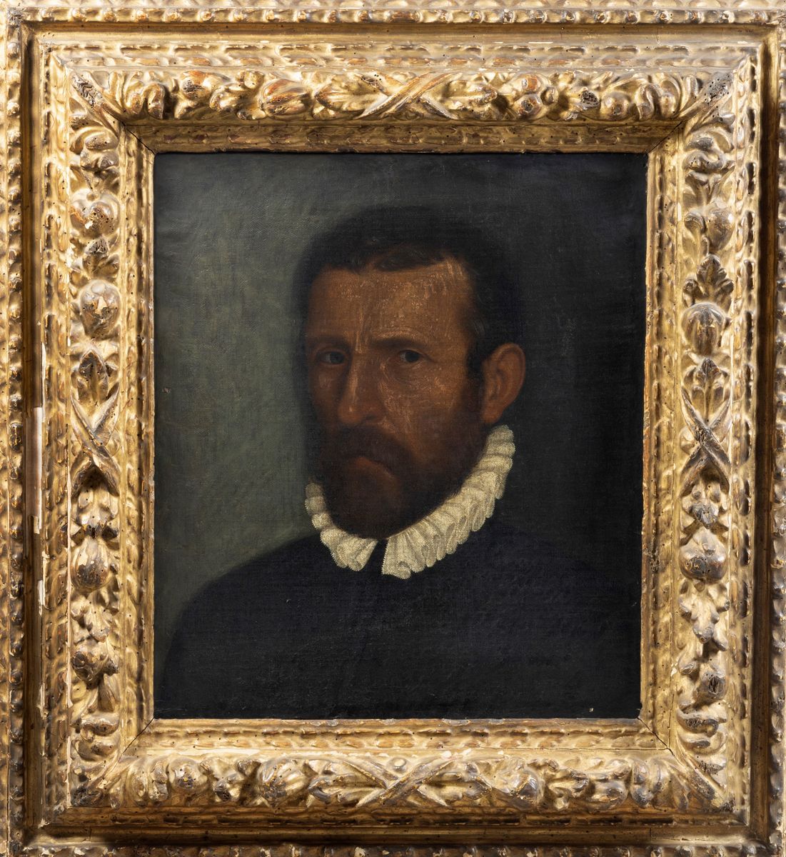 Seguace di Giovan Battista Moroni - Ritratto Virile a Mezzobusto con Gorgiera