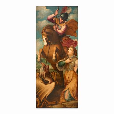 Scuola veneta, San Giorgio e il drago, olio su tavola