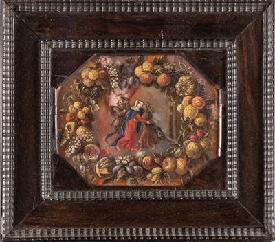 Scuola Lombarda, Secolo XVII, "visitazione Entro Ghirlanda di Frutta"
