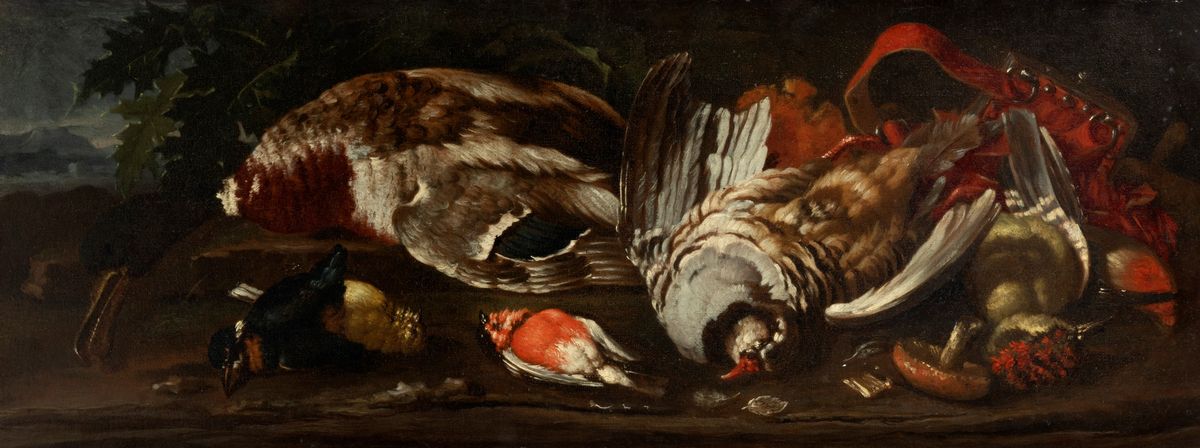 Pietro Navarra (attivo a Roma tra il 1685 e il 1714) - Pesche e Fichi in un Piatto D'argento, Mel...