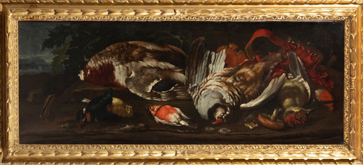 Pietro Navarra (attivo a Roma tra il 1685 e il 1714) - Pesche e Fichi in un Piatto D'argento, Mel...