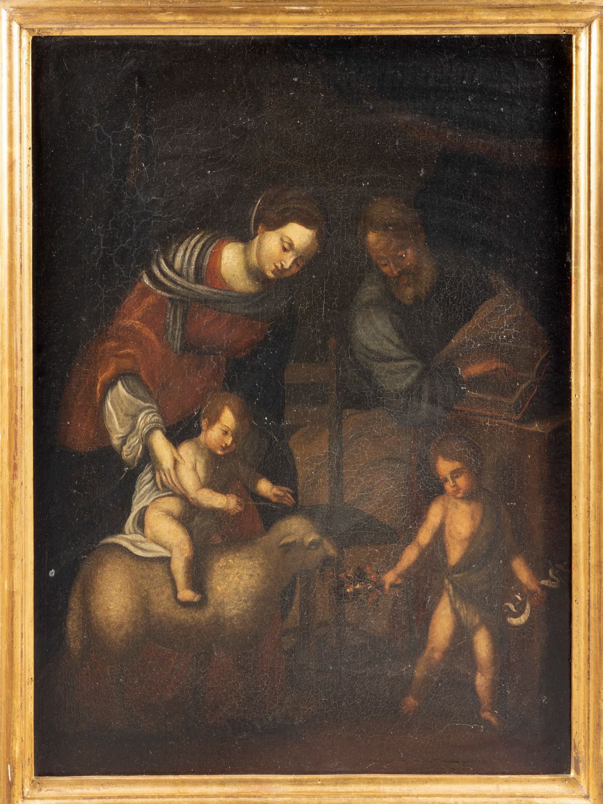Scuola Italiana, Secolo XVII - Sacra Famiglia con San Giovannino, olio su tela