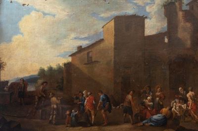 Scena di Vita Popolare All'aperto Presso un Casolare