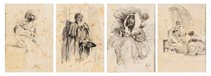Seguace di Domenico Morelli, secolo XIX - Studies of figures, from inventions by Domenico Morelli