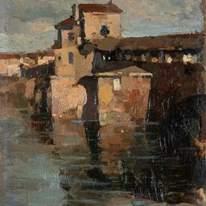 Scuola lombarda, secolo XIX - Covered bridge in Pavia