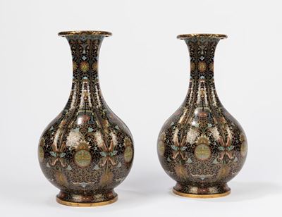 Coppia di vasi costolati in smalto Cloisonné, Cina, fine secolo XIX