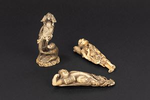 ☼TWO IVORY OKIMONO AND A NETSUKE