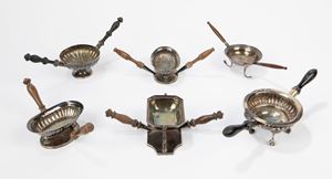 Six silver smoking braziers. Spanish manufacture, 19th century