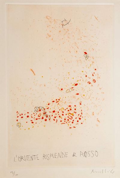 L'oriente risplende di rosso, acquaforte acquatinta, es. 19/35, 1968