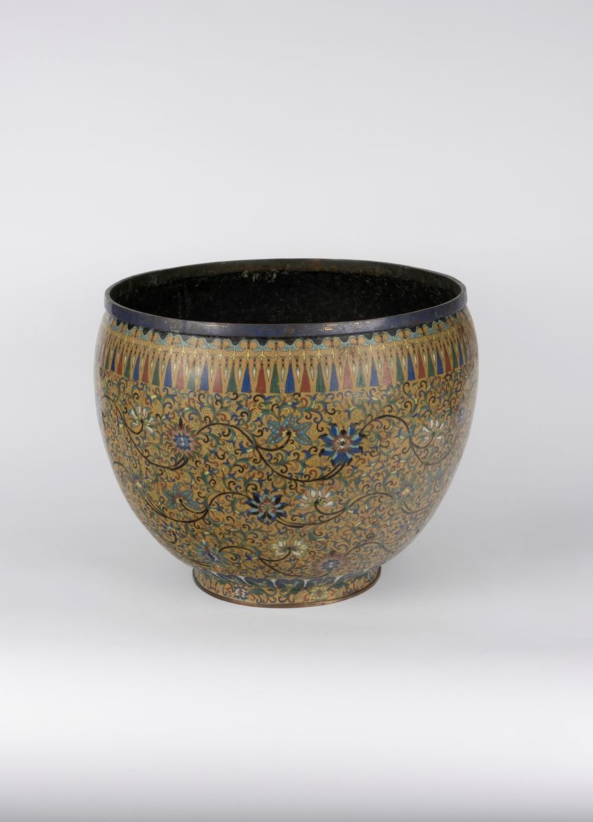 Grande cachepot in smalto cloisonné, Cina, fine secolo XIX