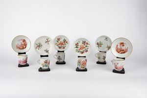A lot of three pairs of cups and saucers. Doccia manufacture, 18th century