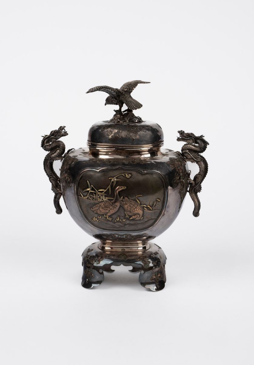 Incensiere in argento Shibayama, Giappone, periodo Meiji (1868-1912), g. 560
