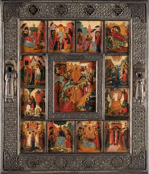 Russian icon with silver riza dated 1890