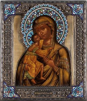 - Icona raffigurante Madonna con Bambino. Russia, inizi secolo XX