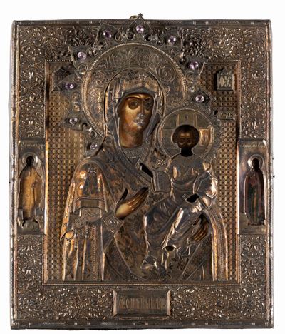Icona Raffigurante Madonna con Bambino e Santi. Russia, Secolo XIX