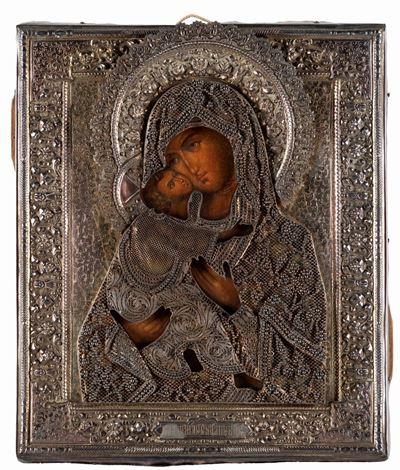 Icona Raffigurante Madonna con Bambino. Russia Secolo XIX