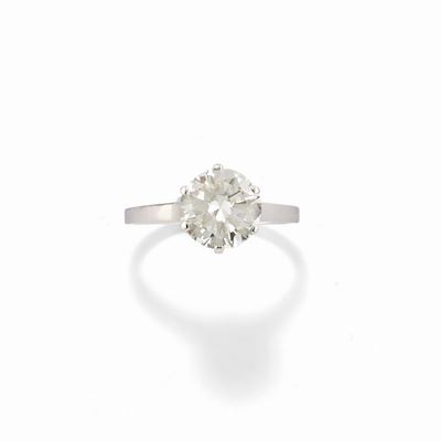 Anello con diamante taglio brillante di ct 3,24, oro bianco 18k