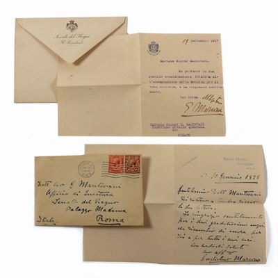 Marconi, Due lettere autografe con busta, 1917-1925