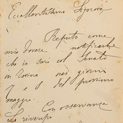 Carducci, Lettera su carta intestata del Senato del Regno, 1898