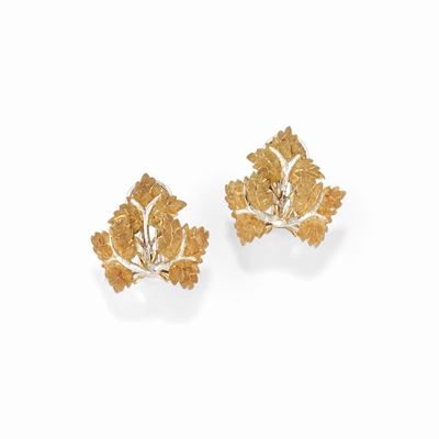 Orecchini a foglia in oro bicolore 18k