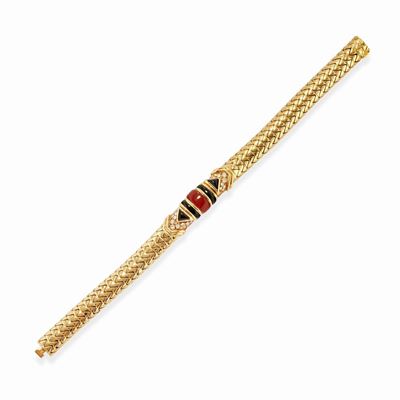 Bracciale in oro giallo 18k con corniola, onice e diamanti