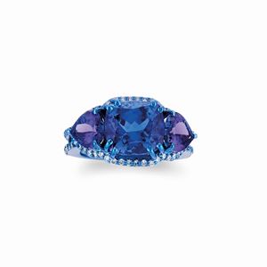 A 18k blue gold, tanzanite and diamond ring
