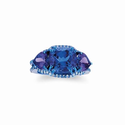 Anello con tanzanite, oro blu 18k, ct 10,00