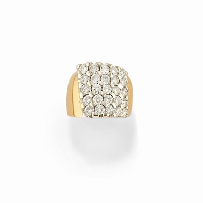 Anello con diamanti, oro bicolore 18k