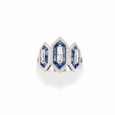 Anello in oro bianco 18k con zaffiri e diamanti