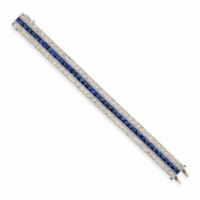 Bracciale in platino con zaffiri sintetici e diamanti, 1925 circa