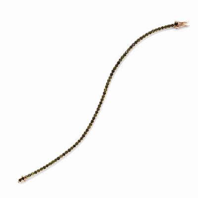 Bracciale tennis in oro rosso 18k con granati verdi