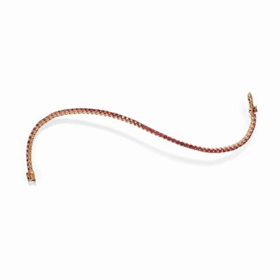 Bracciale tennis in oro rosso 18k con zaffiri rosa