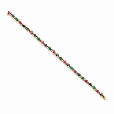 Bracciale in oro giallo 18k con rubini, zaffiri, smeraldi e diamanti