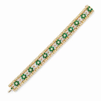 Bracciale in oro giallo 18k con smeraldi e diamanti
