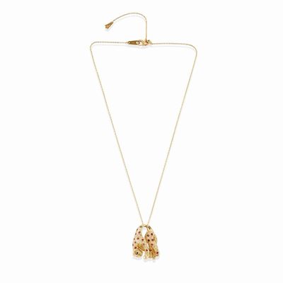 Pendente pantera in oro giallo 18k con rubini, zaffiri e diamanti