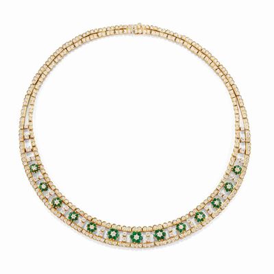 Collana con smeraldi e diamanti, oro giallo 18k