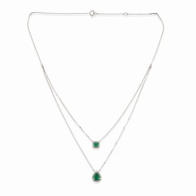 Collana con smeraldi e diamanti, oro bianco 18k