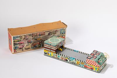 Pista macchine, latta con funzionamento a batteria, anni '50