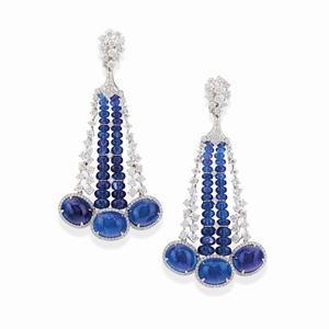 A 18k white gold, tanzanite and diamond important earrings