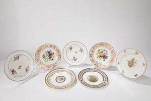 Lot composed of seven porcelain plates, different French manufactures, 19th century
