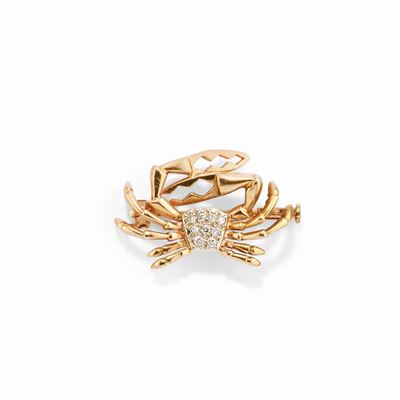 Spilla Granchio in oro bicolore 18k con diamanti taglio huit-huit