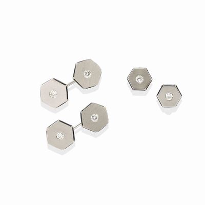 Set da sparato, in oro bianco 18k con pietre blu e diamanti