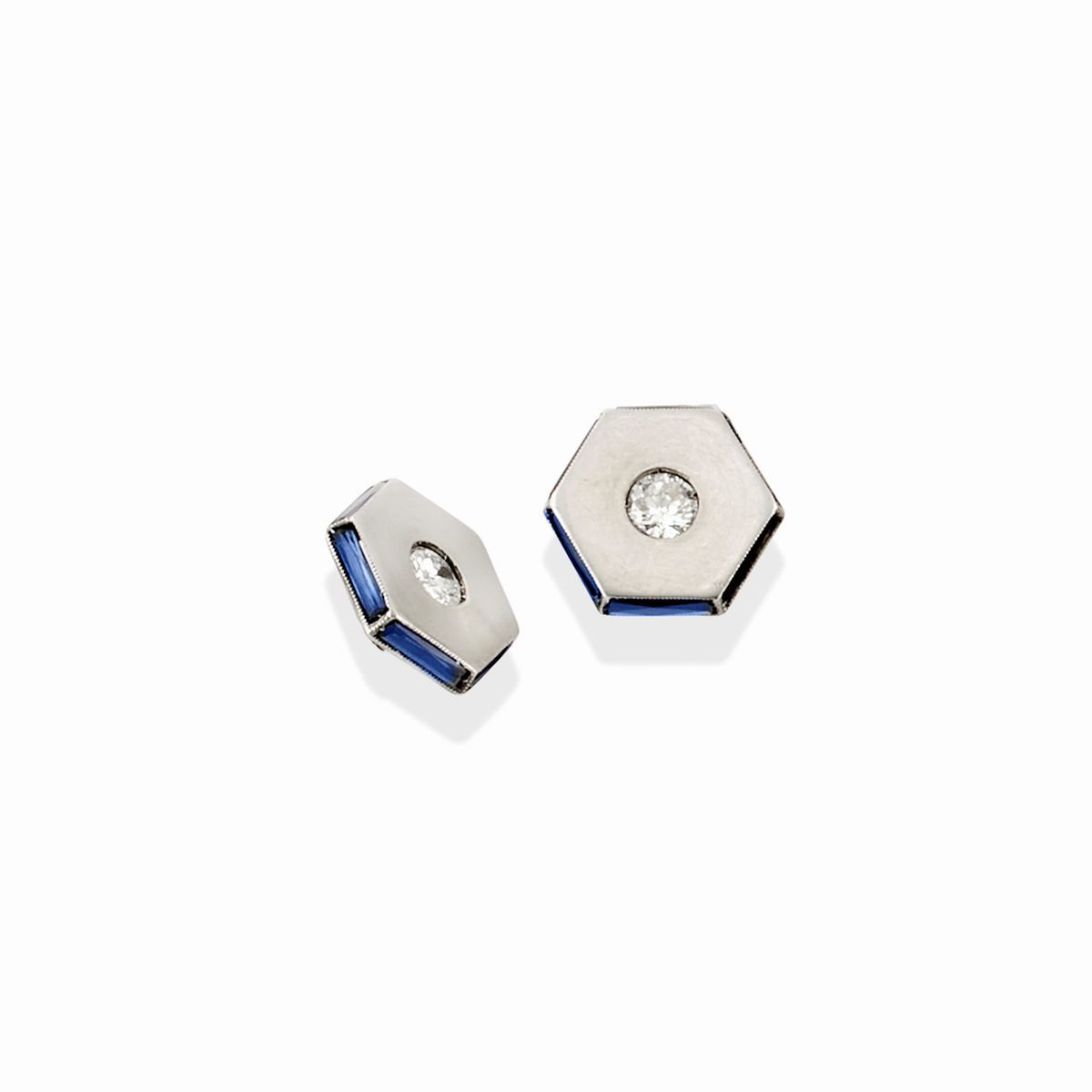 Set da sparato, in oro bianco 18k con pietre blu e diamanti