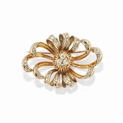 Spilla in oro bicolore 18k con diamanti
