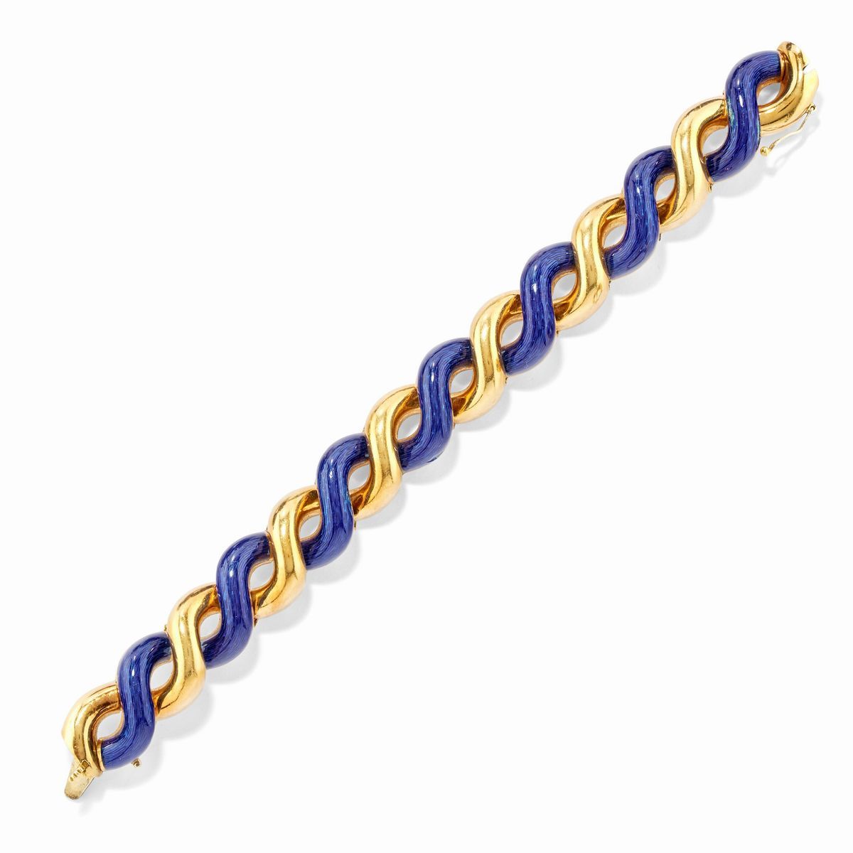 Bracciale e anello in oro giallo 18k con smalto blu