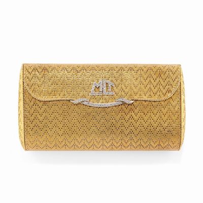 Borsetta in oro bicolore 18k con decoro a tessuto e iniziali