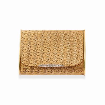 Borsetta in oro bicolore 18k con decoro a tessuto e diamanti taglio huit-huit